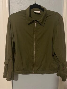 Women's XCVI Olive Green Zip-Front Lightweight Jacket